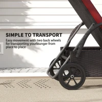 Outsunny Outdoor Lounger, Deck Lounge Chair with Headrest, 5-Level Adjustable, Backrest, Wheels, Deep Coffee and Wine Red(m-7)