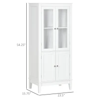 kleankin Bathroom Floor Cabinet with 2 Storage Cabinets, Tempered Glass Door, Freestanding Linen Tower with Adjustable Shelves for Living Room, White(m-3)