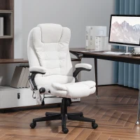 HOMCOM 6 Point Vibrating Massage Office Chair with Heat, Linen High Back Massage Desk Chair with Reclining Backrest, White(m-10)