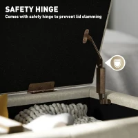 HOMCOM Storage Ottoman, Linen Fabric End of Bed Bench with Button Tufted Storage Bench for Bedroom, Beige(m-7)