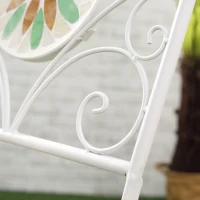 Outsunny 3 Piece Patio Bistro Set, Floral Mosaic Pattern, Metal Folding Chairs, Foldable Outdoor Dining Table for Coffee, Decor, Garden, Poolside, Porch, White(m-9)