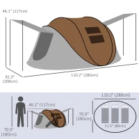 Outsunny Pop Up Tent with 2 Porch and Carry Bag, 3000mm Waterproof Camping Tent, for 2-3 People, Brown(m-3)