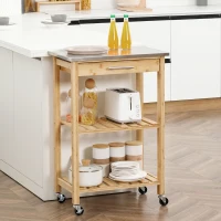 HOMCOM Bamboo Kitchen Cart, Kitchen Island with Stainless Steel Top, Drawer and Slatted Shelves for Dining Room, Natural(m-8)