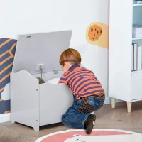 Qaba Kids Toy Chest Wooden Toy Storage Organizer Chest Box with Magnetic Hinge, Large Storage Space, & Groove Handle, Grey(m-10)