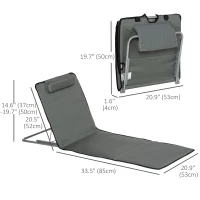 Outsunny Set of 2 Sun Lounger Beach Mat Folding Lounge Chair Mat with Adjustable Back Steel Frame Head Pillow Carry Bag Grey(m-3)