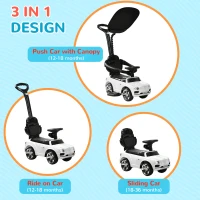 Qaba Bentley Bentayga Licensed Push Car, 3 in 1 Kids Ride on Car Foot to Floor w/ Music Horn, White(m-4)