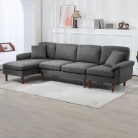 HOMCOM L-Shape Sofa, Modern Sectional Couch with Changeable Chaise Lounge, Pillows and Wooden Legs for Living Room, Dark Grey(m-8)
