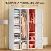 HOMCOM Portable Wardrobe Closet, Folding Clothes Storage Organizer with 8 Cube Compartments, 2 Hanging Rods, 11 Magnet Doors, White(m-4)