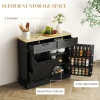 HOMCOM 10 Gallon Farmhouse Kitchen Cabinet with Hidden Trash Can and 2 Drawers, Tilt Out Trash Can Cabinet for Kitchen, Black(m-6)