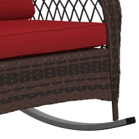Outsunny Outdoor Wicker Rattan Rocking Chair Patio Rocker with Thick Cushions for Garden Backyard Porch, Red(m-7)
