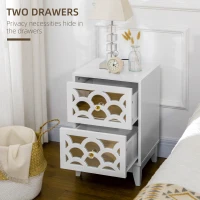 HOMCOM Modern Bedside Table, Side End Table with Drawers and Front Mirror, 15.4"x14.4"x23.6", White(m-5)