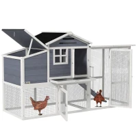 PawHut 76" Wooden Chicken Coop with Outdoor Run, Nesting Box, Tray, Door(m-11)