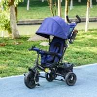 Qaba 6 in 1 Tricycle for Toddler 1-5 Years with Parent-Push Handle, Dark Blue(m-8)