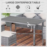 Outsunny 5 Piece Patio Furniture Set, Outdoor Dining Table Set with L-Shaped Sectional Sofa, 2 Ottomans, Outside Conversation Set with Cushions, Throw Pillows, Beige(m-6)