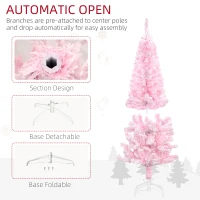 HOMCOM 4 ft Flocked Pencil Christmas Tree, Artificial Christmas Tree with Realistic Branches, Auto Open and Steel Base, Pink(m-6)
