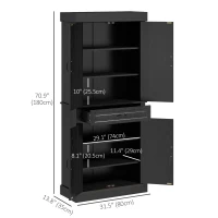 HOMCOM 71" Freestanding Kitchen Pantry with 4 Doors and 2 Cabinets, Tall Storage Cabinet for Kitchen, Distressed Black(m-3)