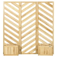 Outsunny Decorative Outdoor Privacy Screen, Freestanding Divider/Separator with 4 Self-Draining Planters, 3 Trellis Plant Support Panels for Garden Walkway, Backyard, Natural Wood(m-11)