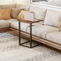 HOMCOM C-Shaped End Table, Laptop Table with Metal Frame, Sofa Side Table for Living room, Bedroom, Walnut(m-2)