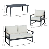 Outsunny 4 Piece Patio Furniture Set, Aluminum Conversation Set, Outdoor Garden Sofa Set with Armchairs, Loveseat, Center Coffee Table and Cushions, Cream White(m-3)