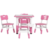 Qaba Height Adjustable 5pc Toddler Table and Chair Set with Storage Box, Easy to Wipe for 18 Months - 5 Years, Pink