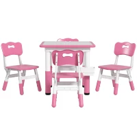 Qaba Height Adjustable 5pc Toddler Table and Chair Set with Storage Box, Easy to Wipe for 18 Months - 5 Years, Pink(m-1)