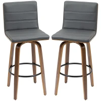 HOMCOM 28" Swivel Bar Set of 2 Height Bar Stools, Armless Upholstered Barstools Chairs with Soft Padding Seat and Wood Legs, Grey(m-11)