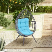 Outsunny Rattan Egg Chair with Cushion, Sky Blue(m-7)