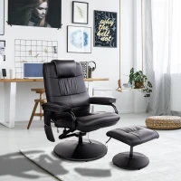 HOMCOM Massaging Faux Leather Recliner Chair and Ottoman Set, Swivel Vibration Massage Lounge Chair with Remote Control for Living Room, Bedroom, or Office, Black(m-2)