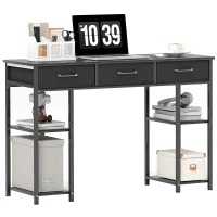 HOMCOM 47" Small Computer Desk, Writing Desk with Fabric Drawers, Home Office Desk with Adjustable Shelves, Black(m-11)