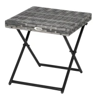 Outsunny Rattan Coffee Table Folding Patio Outdoor Side Table Wicker for Balcony, Porch, Poolside, 15.75"x15.75"x15.75", Grey(m-11)