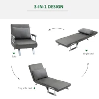 HOMCOM Single Person Folding 5 Position Convertible Sofa Bed Sleeper Chair Chaise Lounge Couch w/Pillow & Steel Frame, Dark Grey(m-5)
