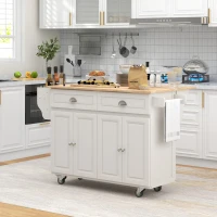 HOMCOM Rolling Kitchen Island Cart with Drop Leaf, Kitchen Cart on Wheels with Wood Top, 2 Drawers and 2 Storage Cabinets, Island Table for Kitchen, Dining Room, Cream White(m-10)