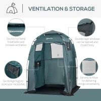 Outsunny 60" x 60" x 82" Shower Tent Extra Wide Changing Room Privacy Portable Camping Shelters with Windows & Floor Mat, Green(m-4)
