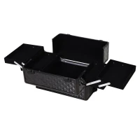 HOMCOM 4 in 1 Portable Aluminum Makeup Case Train Cases, Rolling Makeup Case with 2 Wheels, Multiple Compartments and Lift Handle(m-9)