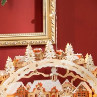 HOMCOM Christmas Village House Decoration, Pre-Lit Winter Wonderland with 12 Battery Operated LED Lights, Indoor Room Décor Collection(m-7)