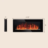 HOMCOM 41.3" 1500W Electric Wall-Mounted Fireplace with Flame Effect, 7 Color Background Light, Black(m-3)