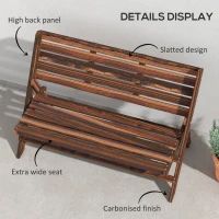 Outsunny 2-Seater Wooden Outdoor Bench, Foldable Garden Bench with Slatted Backrest and Seat, Patio Loveseat, Carbonised Finish(m-7)