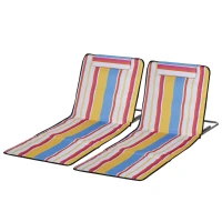 Outsunny Set of 2 Beach Lounge Chair Sun Lounger Beach Mat, Padded Folding Ground Mat Lounge Chair w/Adjustable Back, Steel Frame, Head Pillow and Carry Bag for Backyard Lakeside, Colorful Stripes(m-11)