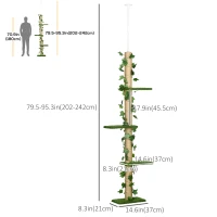 PawHut 4-Tier Floor to Ceiling Cat Tree, Height(80-95Inches)Adjustable, Tall Cat Tower w/ Anti-Slip Kit, Leaves, Multi-Layer Activity Centre w/ Scratching Post(m-3)