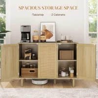 HOMCOM Bohemian Sideboard, 46.9" Buffet Cabinet with 3 Rattan Doors and Shelves for Living Room, Hallway, Oak(m-4)