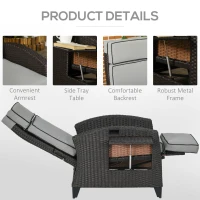 Outsunny Outdoor Recliner Chair with Adjustable Backrest, Cushion, Side Tray, Light Grey(m-6)