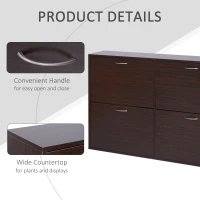 HOMCOM Flip Down Shoe Storage, Multi Cabinet, Wooden Shoe Rack, Entryway Shelf, 4 Drawer Organizer, Freestanding Unit, Brown(m-6)