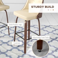 HOMCOM Bar Height Bar Stools Set of 2 PU Leather Upholstered Swivel Barstools with Solid Wood Legs Footrest and Tufted Back, Beige(m-5)