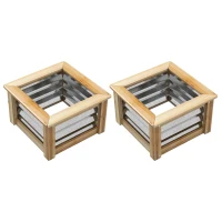Outsunny Raised Garden Beds Set of 2, Metal and Wood Combined Planter Box, for Growing Flowers, Herbs and Vegetables(m-1)