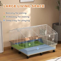 PawHut Rolling Small Animal Cage with Water Bottle, Hay Feeder, Food Dish for Rabbits, Hedgehogs, Guinea Pigs, 35" x 35" x 25"(m-4)