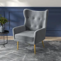 HOMCOM Fabric Wingback Armchair, Modern Accent Chair with Gold Metal Legs for Living Room, Bedroom, Home Office, Grey(m-8)
