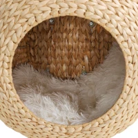 PawHut Wall Mounted Cat Condo with Washable Cushion, Natural Wood(m-8)