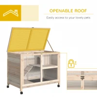 PawHut Indoor Rabbit Hutch with Wheels, Bunny Cage Guinea Pig House W/ Top Access, Ramp, Pull Out Tray, Natural Wood(m-5)