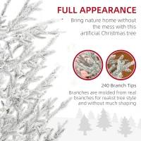 HOMCOM 7 Foot Snow Flocked Artificial Christmas Tree with 240 Fir Realistic Branches, Auto Open, Green(m-5)