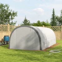 Outsunny Walk-in Tunnel Greenhouse with Upgraded Structure, Mesh Door and Windows, Warm Tent Plant House, White(m-10)